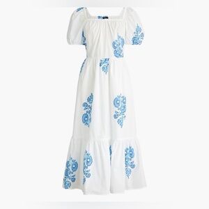 J. Crew Women’s Cotton Floral Puff Sleeve Tiered Midi Dress Blue/White Sz 4 NWT